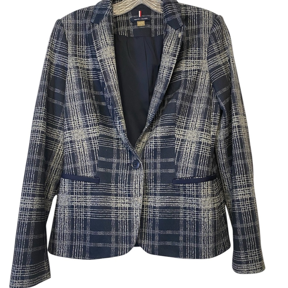 Tommy Hilfiger Blue and White Plaid Blazer